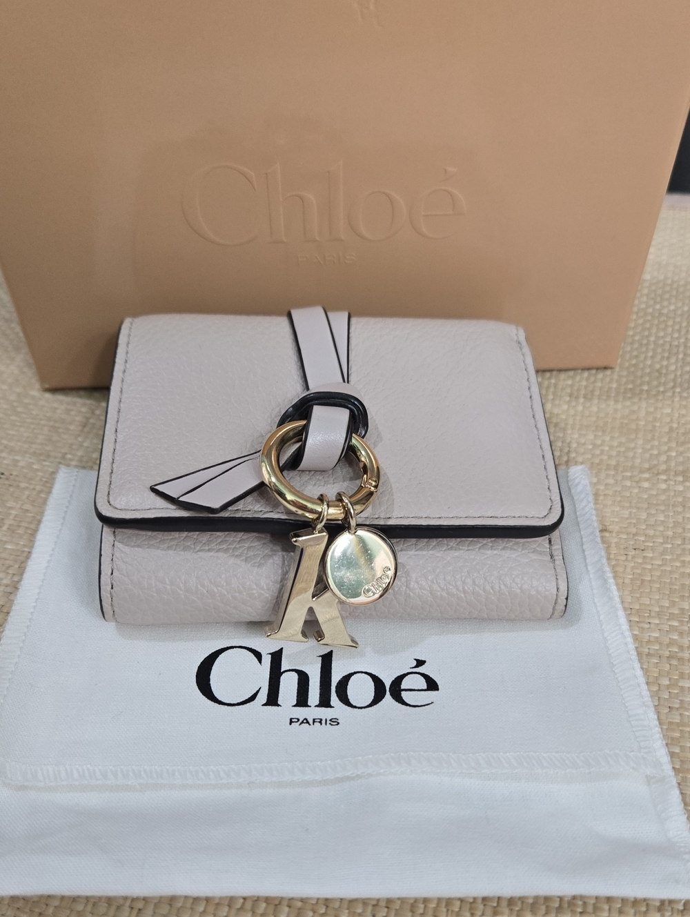 Like-new Chloé Mini Alphabet Pebbled Leather Wallet in Pale Pink with Gold Charm